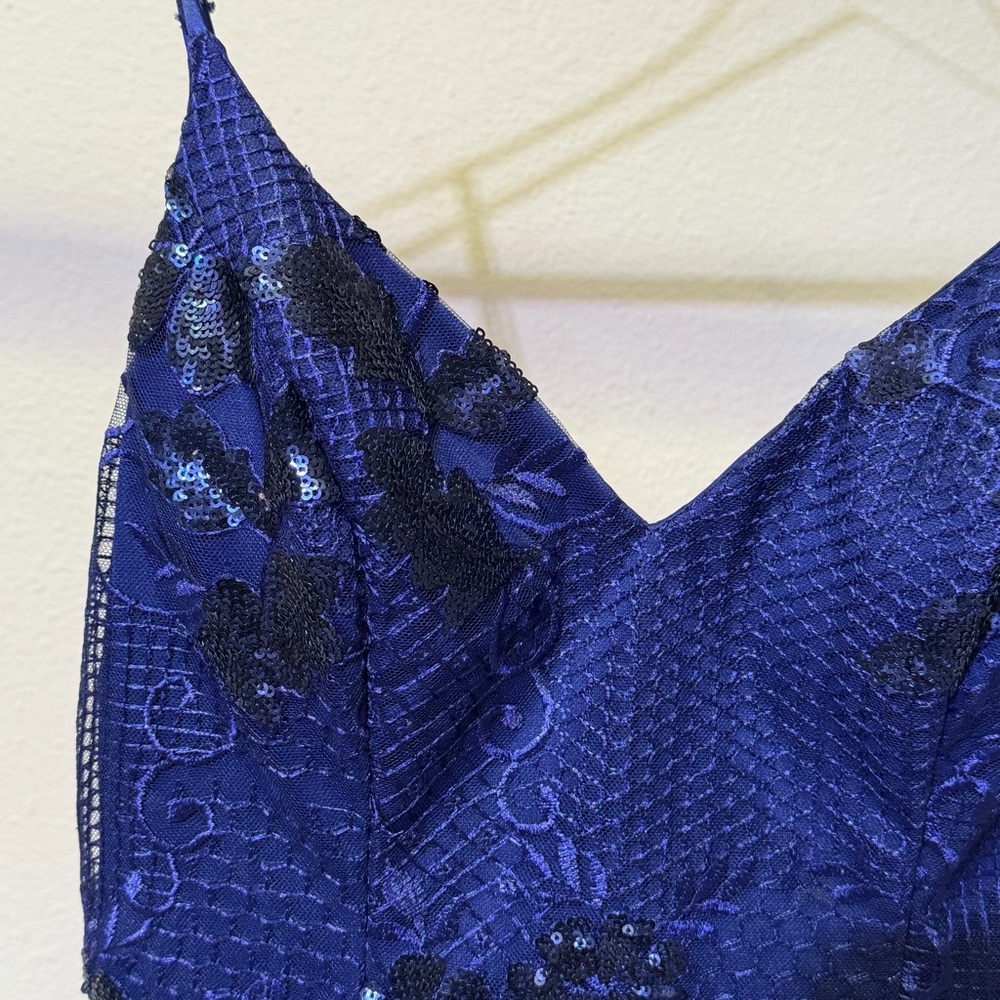 City Studio Deep Blue Dress with Black Sequin and Lace Overlay - Picture 5 of 7